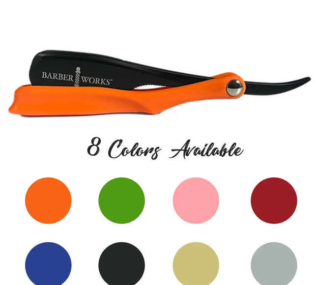 "Barber Works Professional Razor Holder – Micro Exposed 0.5mm Blade, Available in 8 Colors: Black, Red, Blue, Bubble Gum Pink, Orange, Green, Silver, and Gold"






