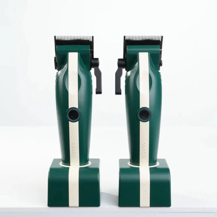 COCCO Veloce Lite Clipper (Green/White) 7000 RPM Two green hair trimmers with white stripes on a white background