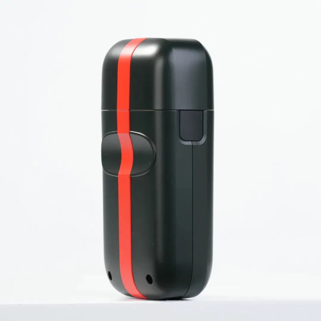 COCCO Veloce Lite Shaver (Black/Red Stripe) Dual Foil  with a red stripe on a white background