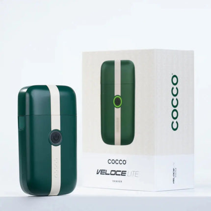 Green COCCO Veloce Lite device with packaging on a white background