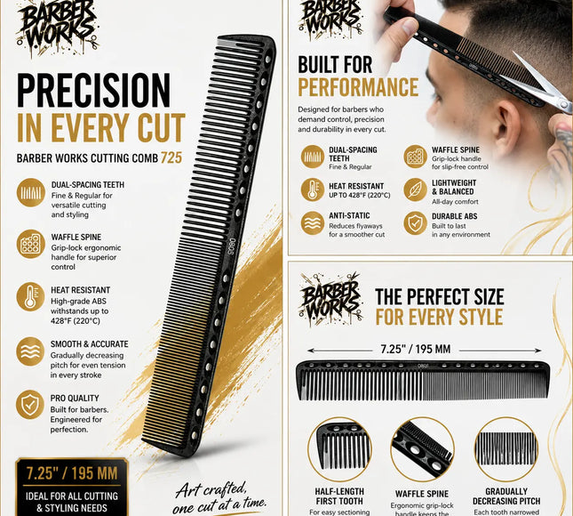 Barber Works Cutting Comb 725 Barber Works