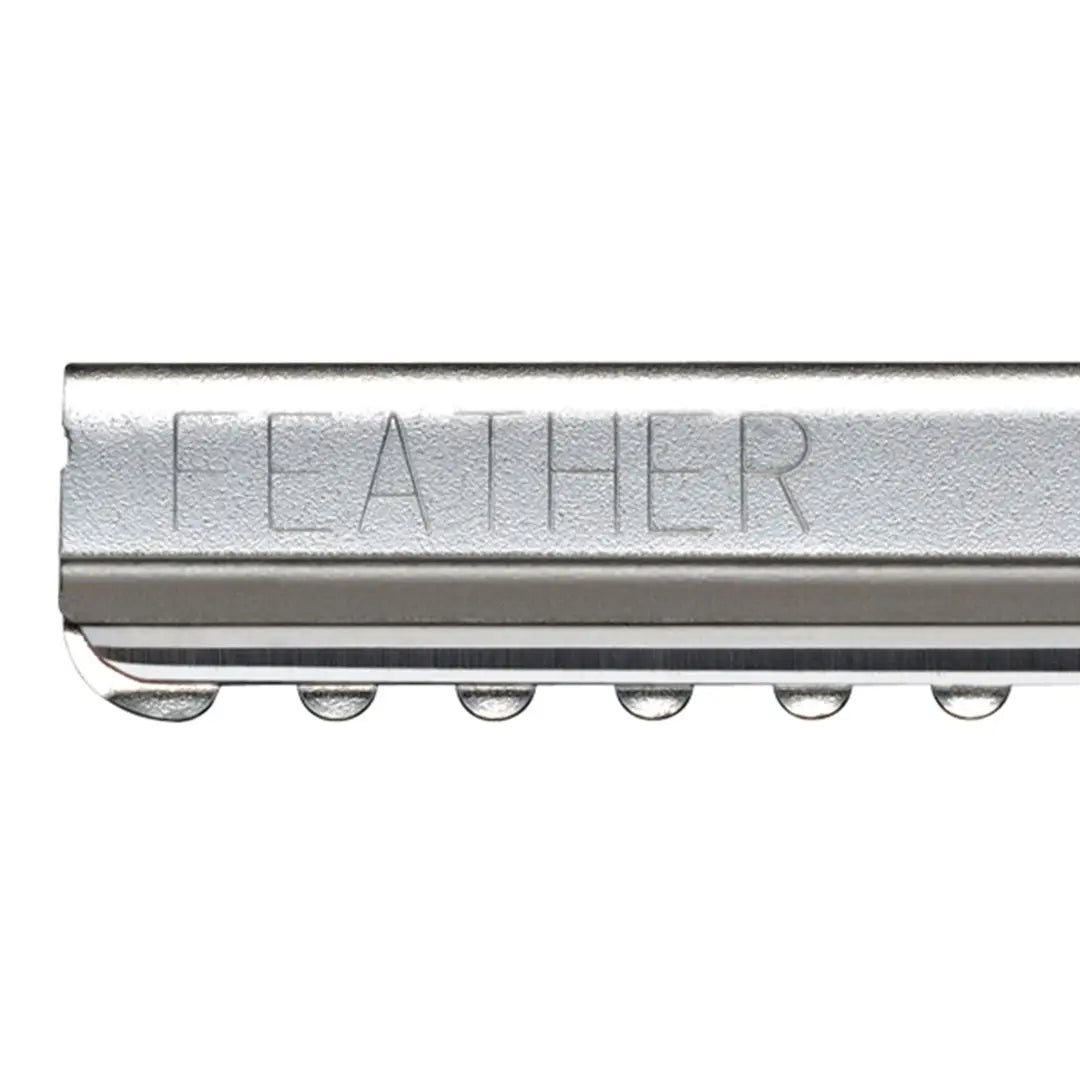 “Close-up of Feather Styling Razor Standard Blades made in Japan for professional stylists”
