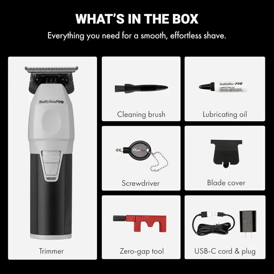 “COREFX trimmer showing non-slip metal grip, finger and thumb rests, and USB-C.”