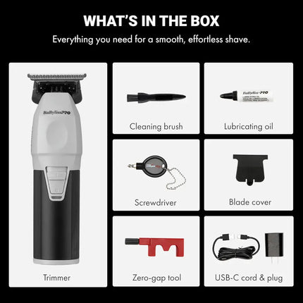 “COREFX trimmer showing non-slip metal grip, finger and thumb rests, and USB-C.”