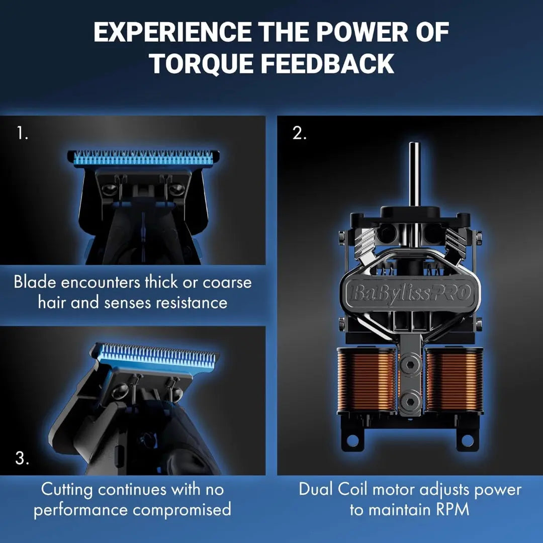 Illustration of a razor blade and motor with text explaining torque feedback mechanism.