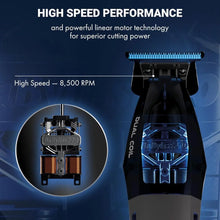 BaBylissPRO Dual Coil Trimmer Professional Cordless Hair Trimmer Hair trimmer with high-speed performance and linear motor technology on a blue background