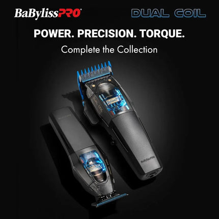 BaBylissPRO hair trimmer with 'Dual Coil' technology on a dark background