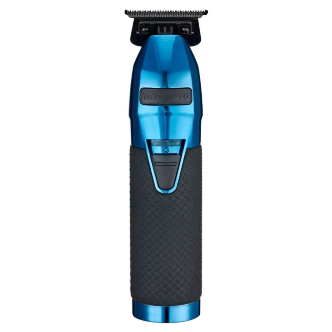 Blue and black babyliss hair trimmer on a white background