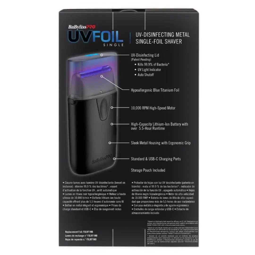 BaBylissPRO® UVFoil Matte Black UV-Disinfecting Single-Foil Shaver - BUYBARBER.COM