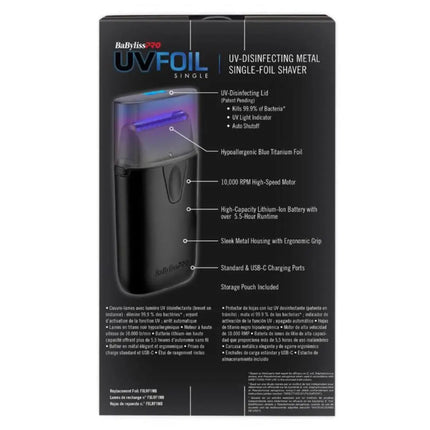 BaBylissPRO® UVFoil Matte Black UV-Disinfecting Single-Foil Shaver - BUYBARBER.COM