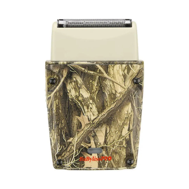 Camouflage-patterned electronic device with 'BaBylissPRO' branding on a white background