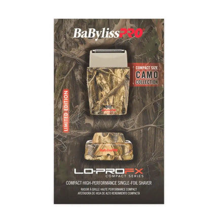 BaBylissPRO LO-PRO FX razor in camo packaging on a white background