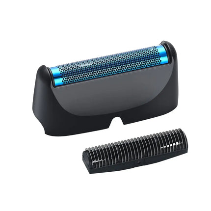 BaBylissPRO UV Single Foil Replacement Head & Cutter FXLRF1MB A replacement electric shaver head assembly with a black plastic body and a metallic blue cutting element, shown alongside a black protective guard strip on a plain white background.