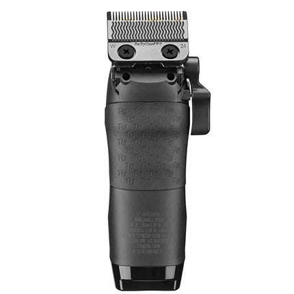 "Reverse angle showcasing the brand logos and ergonomic contours of the BabylissPRO x Tomb45 Clipper."
