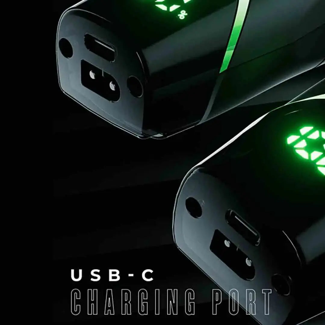 "USB-C and FXCORD ports on the BaBylissPRO x Tomb45 Wireless Charging Trimmer for versatile charging options"






