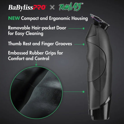 BaBylissPRO hair trimmer with features highlighted on a dark background