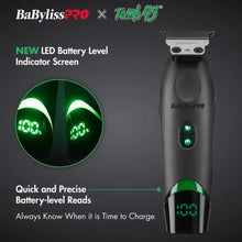 BaBylissPRO grooming tool with LED battery level indicator on a dark background