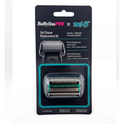 BaBylissPRO x Trek 4.5 Foil Shaver Replacement Kit in its original retail blister packaging, showing the black magnetic foil head assembly inside a clear plastic window.