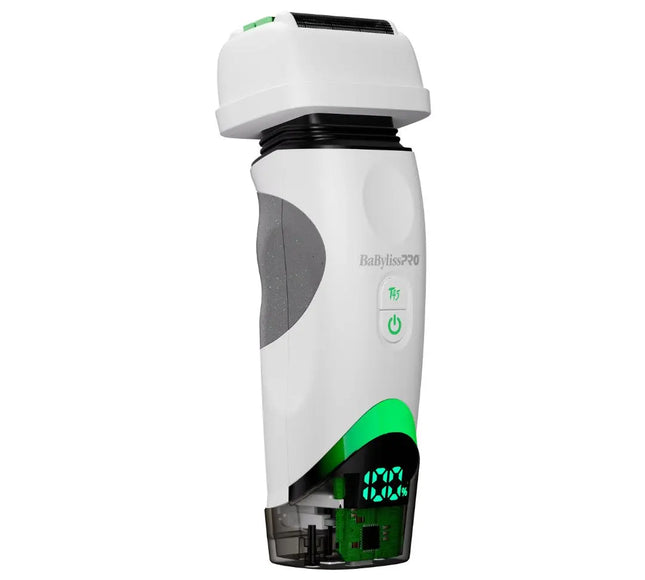 BabylissPRO 9000 professional hair shaver shown in white, gray, and green on a solid white background.
