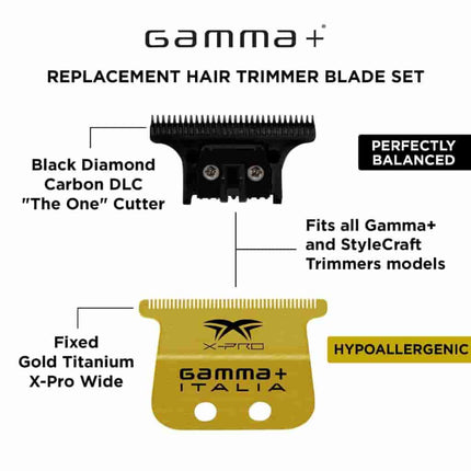 x-pro wide gold titanium fixed & dlc the one cutting trimmer blade set - BUYBARBER.COM