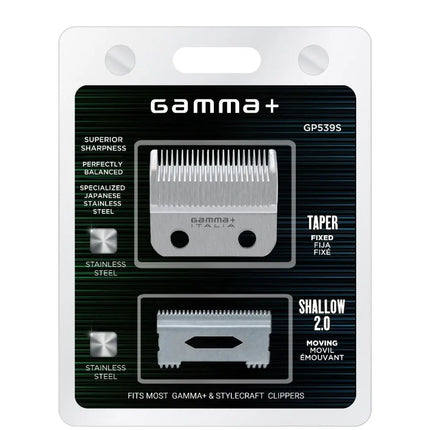 Gamma+ Fixed Stainless Steel Taper Clipper Blade & 2.0 Cutter Set Gamma+
