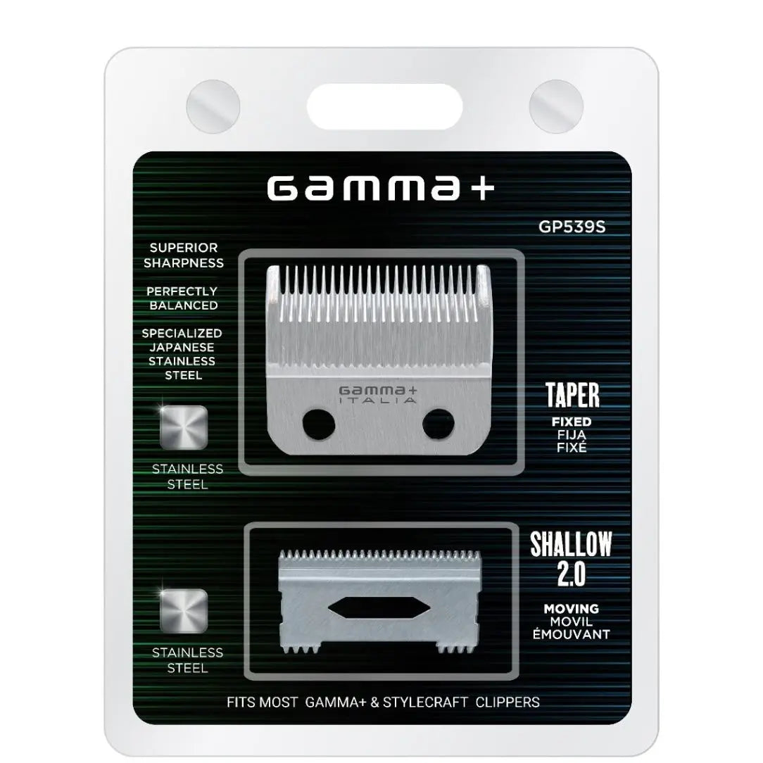 Gamma+ Fixed Stainless Steel Taper Clipper Blade & 2.0 Cutter Set Gamma+