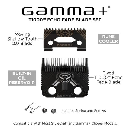 T1000 Echo Fixed Fade Blade and Shallow 2.0 Clipper Blade Set Gamma+