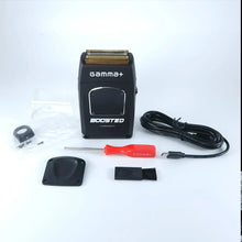 Gamma+ Boosted Shaver with USB-C charging cord and adaptor.