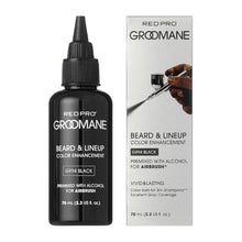 Groomane beard and lineup color enhancement bottle and packaging on a white background