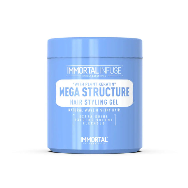 “Before-and-after comparison showing defined style with no flakes using Mega Structure Gel.”

