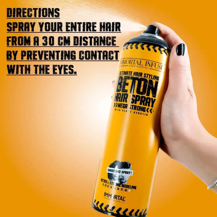 “Immortal NYC mega strong hold hair spray ideal for retro and bold looks”
