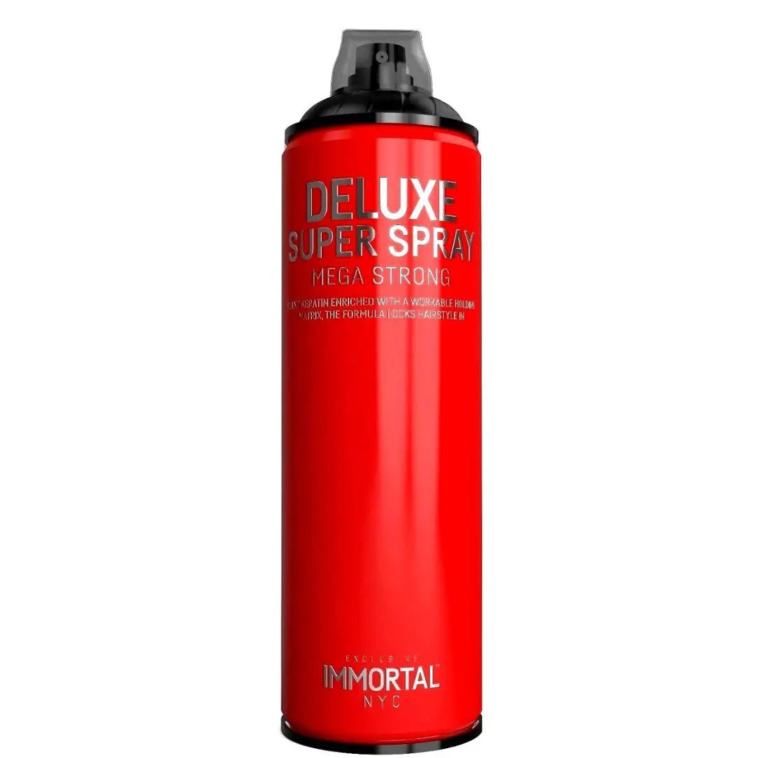 Immortal NYC Red spray can labeled 'Deluxe Super Spray Mega Strong' by Immortal on a white background