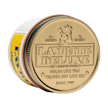 Layrite Deluxe original pomade men's grooming product jar on a white background