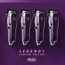 Four purple Wahl Legend+ Limited Edition hair clippers on a purple background