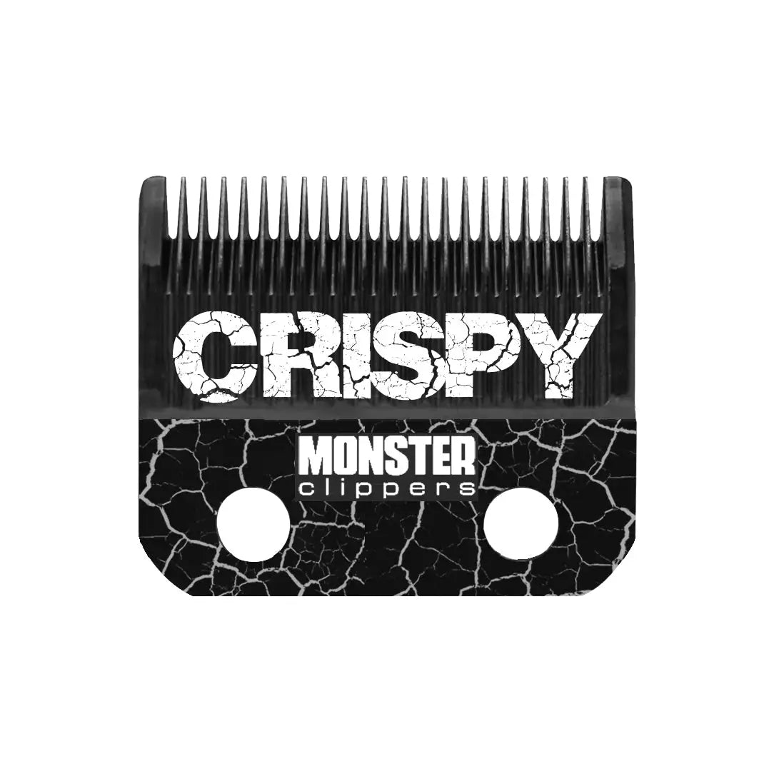 Hair clipper comb with 'Crispy' and 'Monster Clippers' branding on a white background