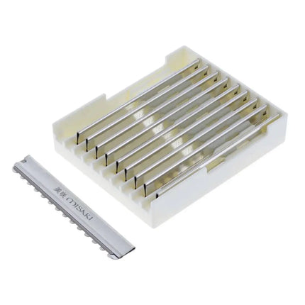 Set of Oshsaki razors in a white holder on a white background