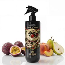 Black bottle with snake design labeled 'Immortal NYC' surrounded by fruits on a white background