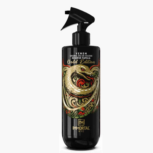 Venom Gold Edition Aftershave Cologne  Black bottle with snake design and 'Immortal NYC' branding on a white background