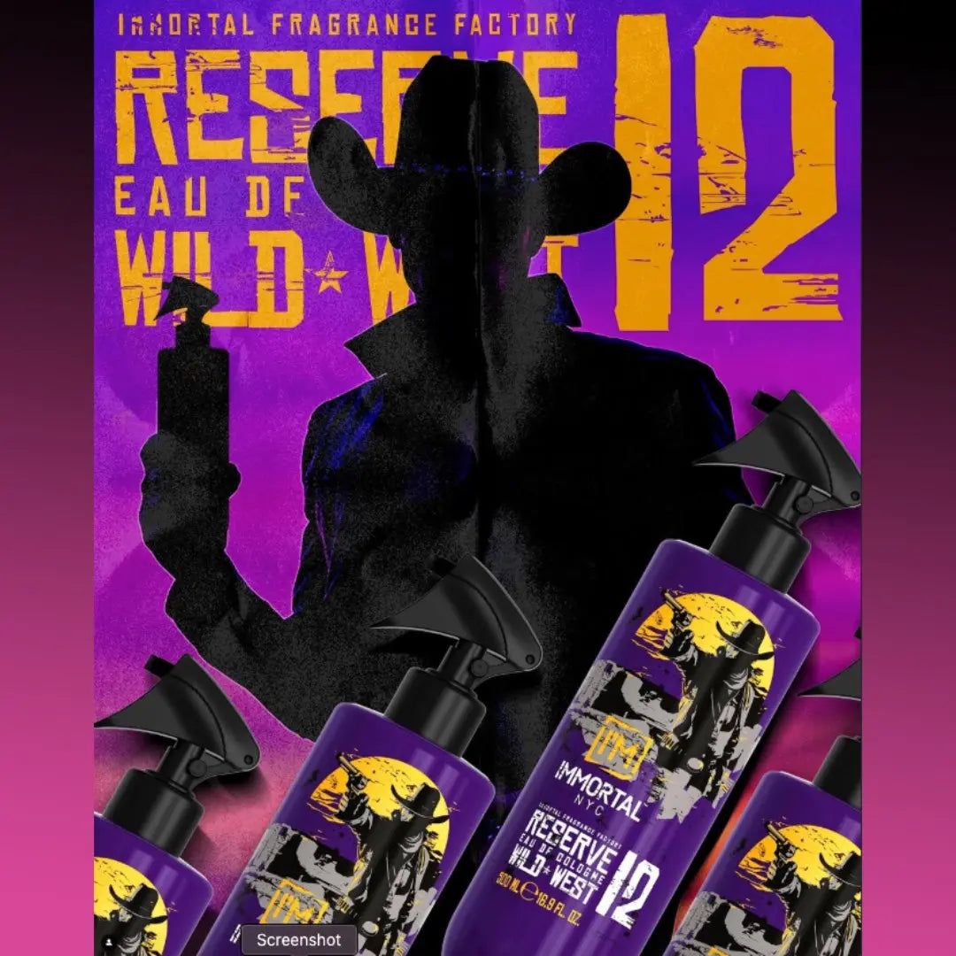 “IMMORTAL NYC Wild West cologne showcasing its rugged, masculine design.”
