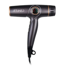 Black hair dryer with 'Jetliner' branding on a white background