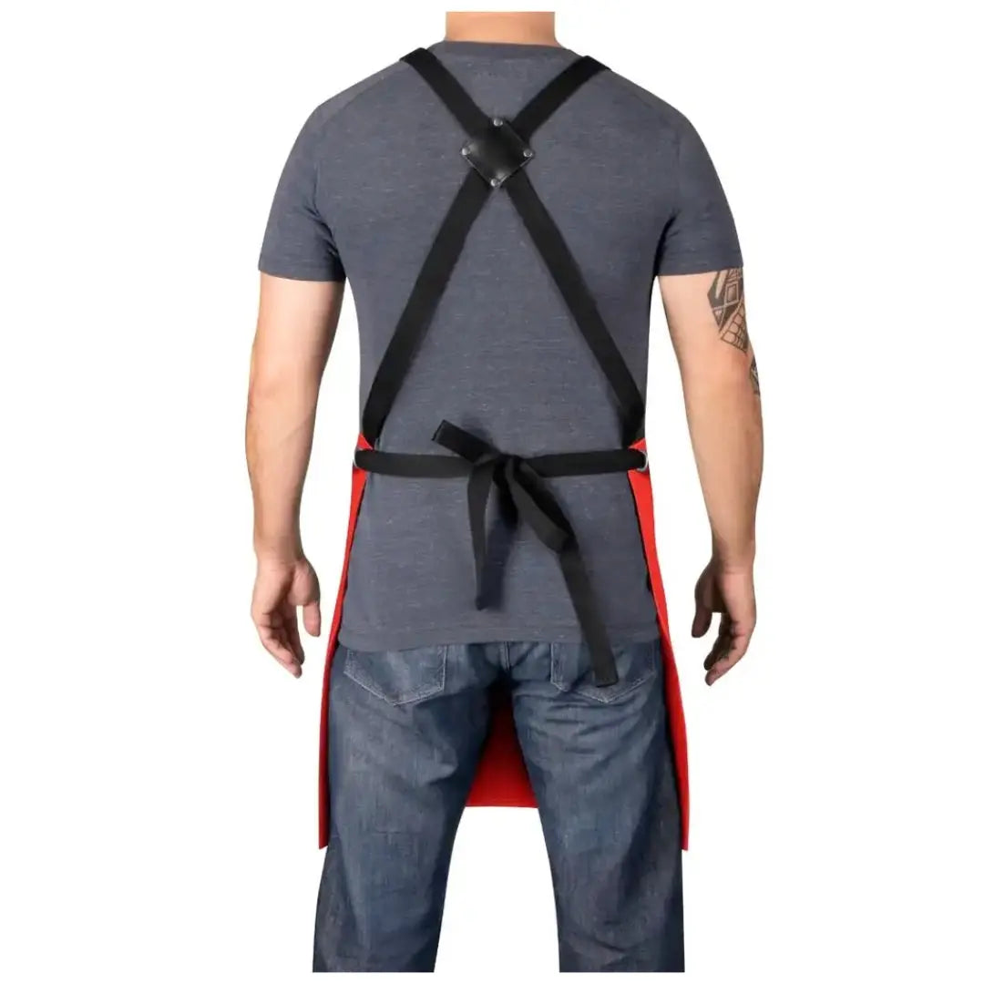 Heavy Weight Waterproof Professional Barber/Salon Apron Cross-Back Strap- Red - BUYBARBER.COM