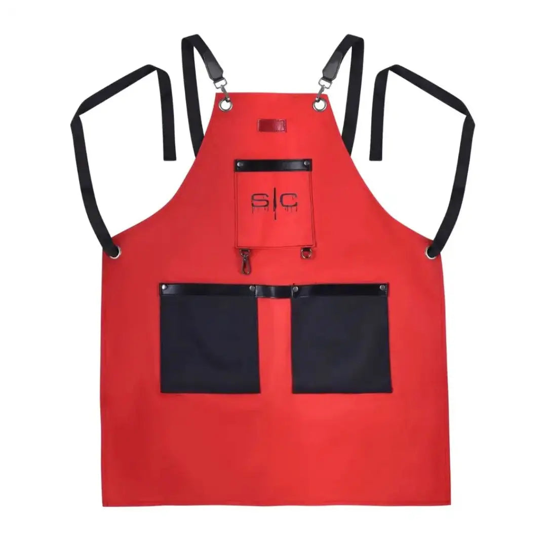 Heavy Weight Waterproof Professional Barber/Salon Apron Cross-Back Strap- Red - BUYBARBER.COM