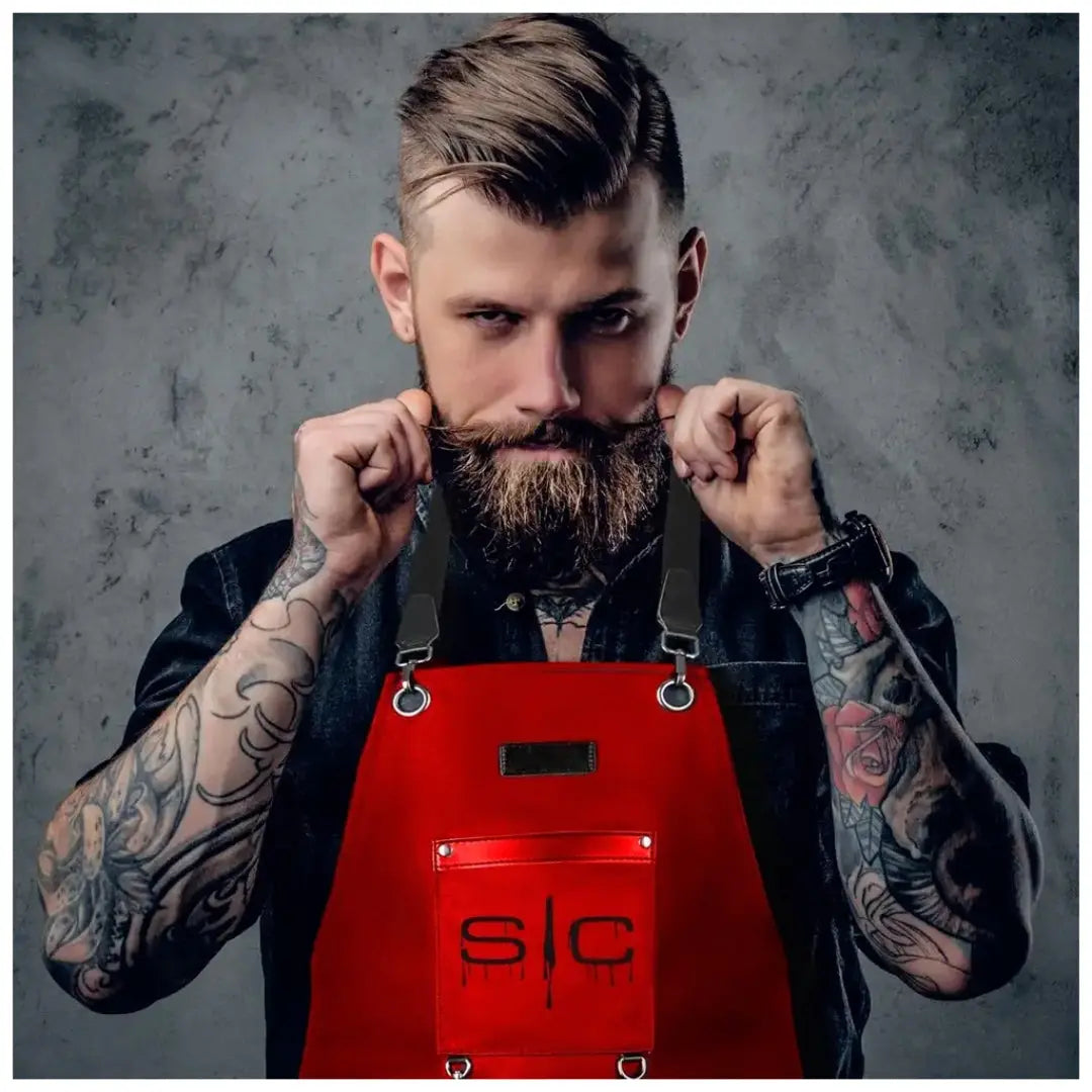 Heavy Weight Waterproof Professional Barber/Salon Apron Cross-Back Strap- Red - BUYBARBER.COM