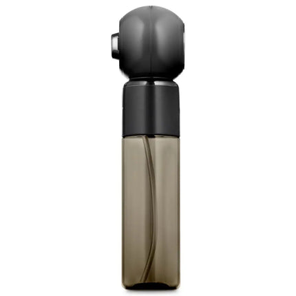 Mini Nano Mister 4 oz cordless hair and skin mist sprayer Black and transparent spray bottle on a white background