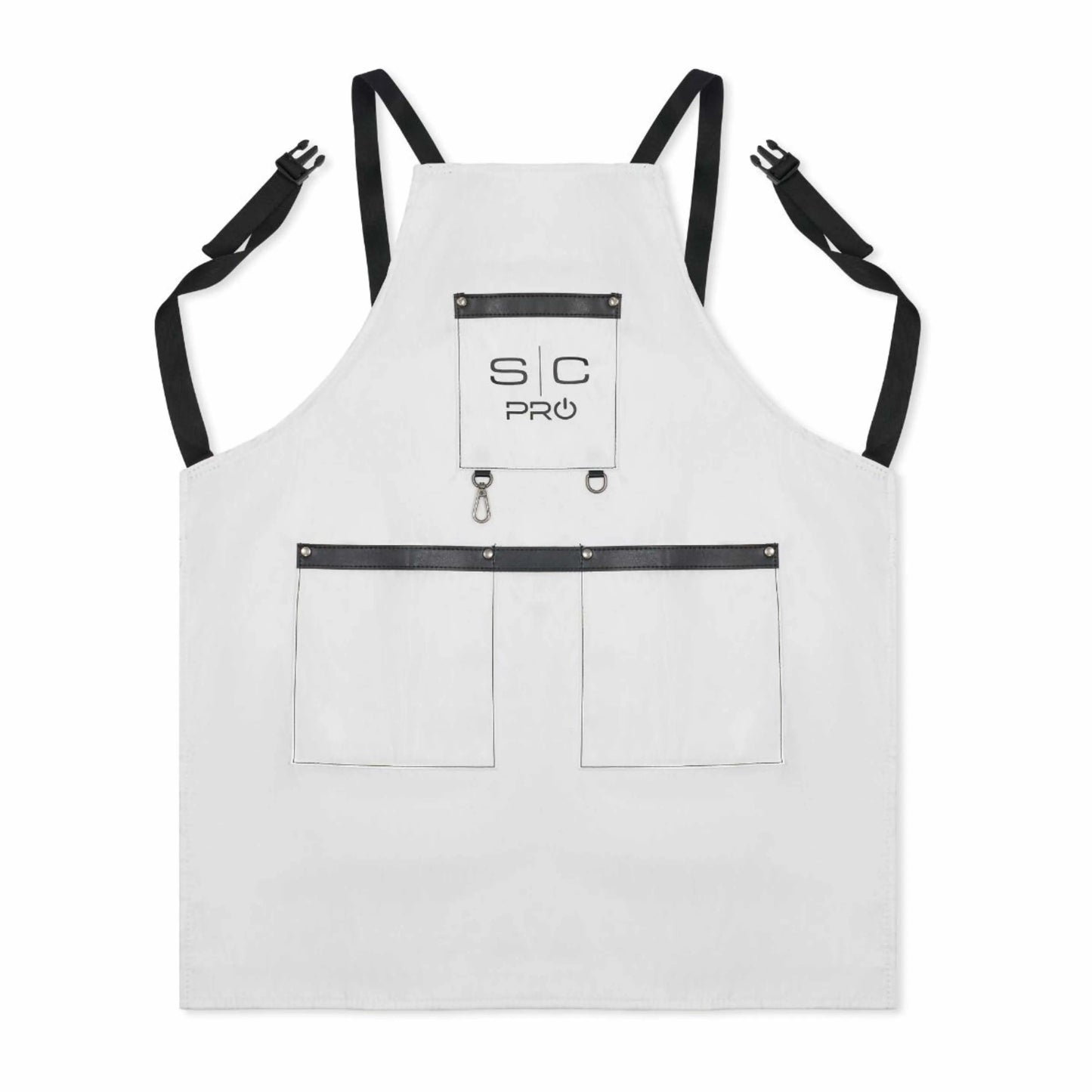 StyleCraft Pro Apron White apron with black straps and pockets on a white background