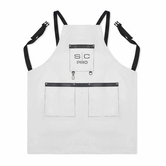 StyleCraft Pro Apron White apron with black straps and pockets on a white background