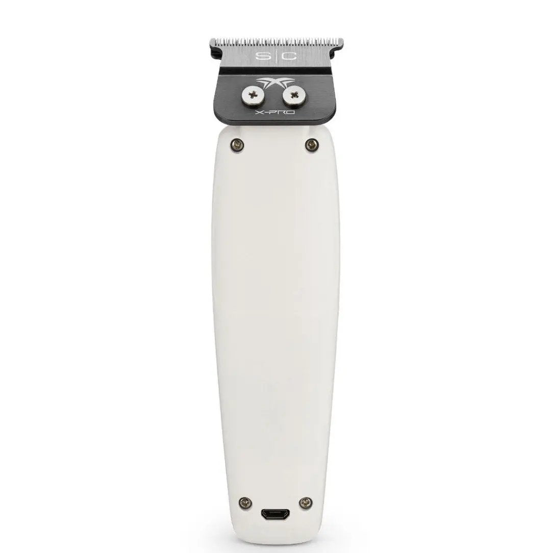 White hair trimmer with black top on a white background