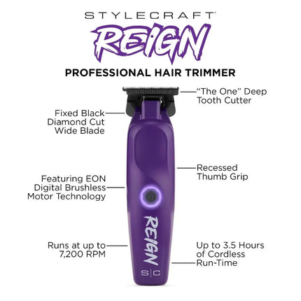 Purple Reign Professional Hair Trimmer Digital Brushless Motor Stylecraft