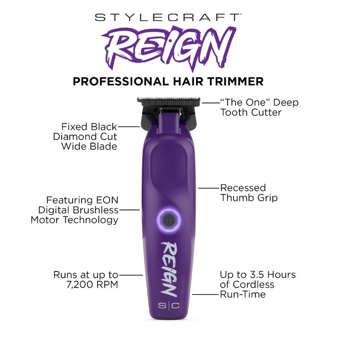 Purple Reign Professional Hair Trimmer Digital Brushless Motor Stylecraft