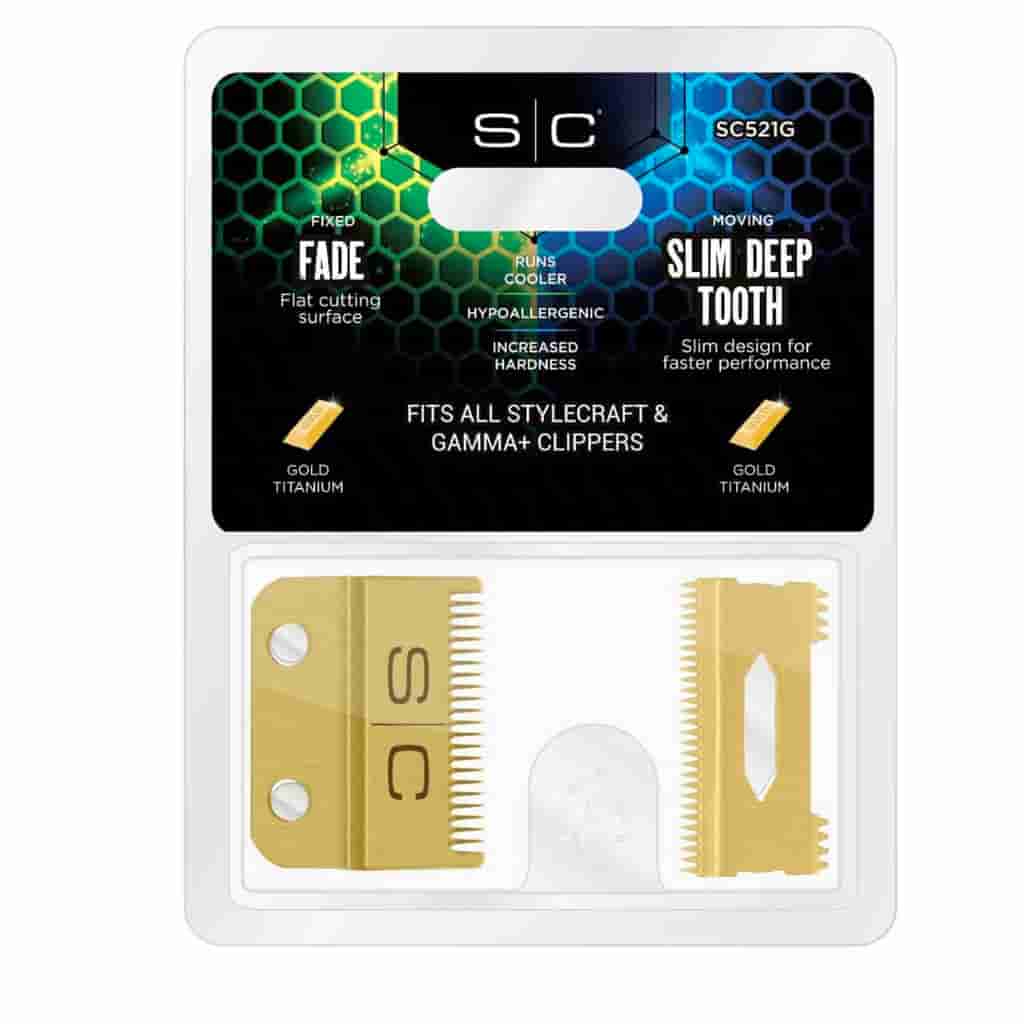 StyleCraft Fixed Gold Fade Blade with Gold Slim Deep Tooth Cutter #SC521G - BUYBARBER.COM